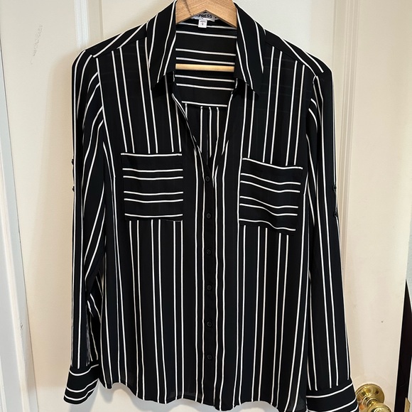 Express black white stripe button down shirt - Picture 1 of 5